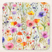 Moderne Wildblumen Wasserfarbmuster Rechteckiger Pappuntersetzer (Vorderseite)