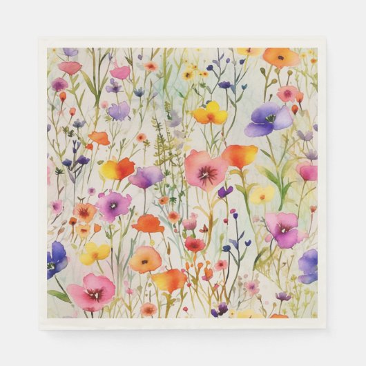 Moderne Wildblumen Wasserfarbmuster Serviette (Vorderseite)
