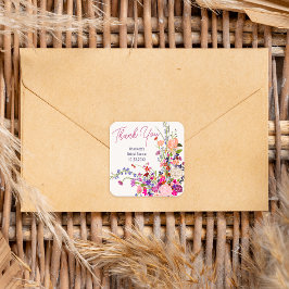 Moderne wilde Blume danke Ihnen Brautparty Quadratischer Aufkleber