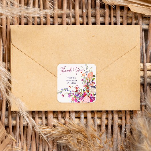 Moderne wilde Blume danke Ihnen Brautparty Quadratischer Aufkleber