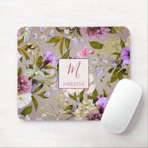 Moderne Wilde Blume in Lila   Monogramm-Geschenk Mousepad