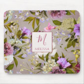 Moderne Wilde Blume in Lila | Monogramm-Geschenk Mousepad (Vorne)