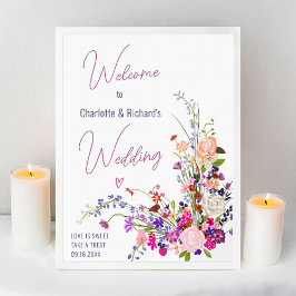 Moderne wilde Blume schreiben Hochzeitsempfang Poster