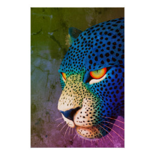 Moderne Wildkatzen-Porträt mit roten Augen Poster