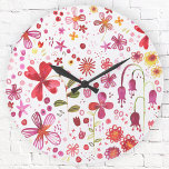 Moderne Wildwasser-Blume Große Wanduhr<br><div class="desc">Helle und fröhliche Aquarellfarben Wildblume und Blätter Gemälde eines üppig bewachsenen Gartens. Ideal für Gärtner,  Naturliebhaber und Floristen. Originelle Kunst von Nic Squirrell.</div>