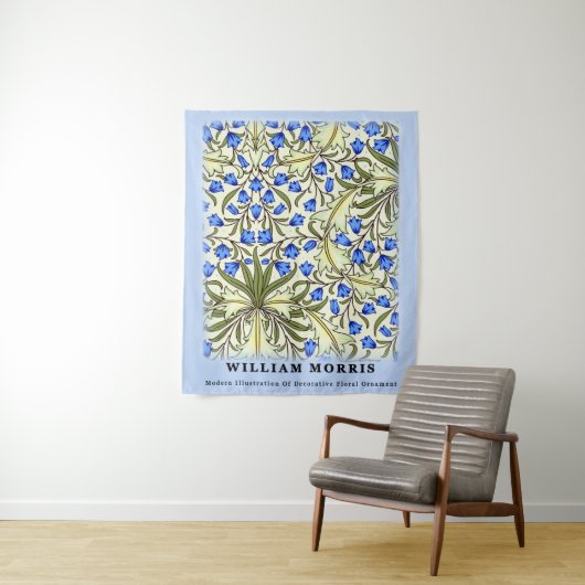 Moderne William Morris Blue Floral Blätter Wandteppich (Beispiel)