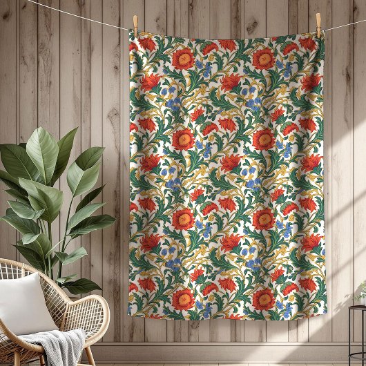 Moderne William Morris Style Rich botanische Motiv Fleecedecke