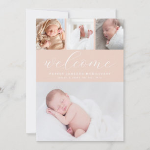 Moderne Willkommens-Fotocollage Baby Mädchen Gebur Ankündigung