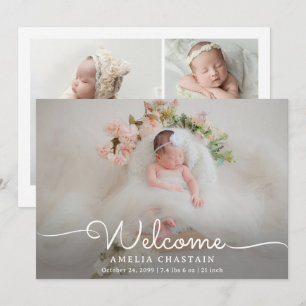 Moderne Willkommens-Kalligrafie 4 Foto Baby Geburt Ankündigung