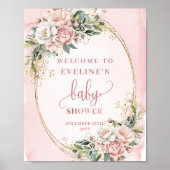 Moderne Willkommens-Rosa Blumen Gold Glitter Poster (Vorne)
