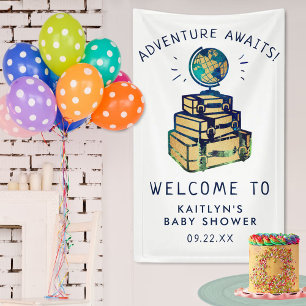 Moderne Willkommensgruß zur Babyparty Reise Globus Banner