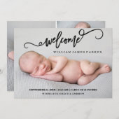 Moderne Willkommensschrift Foto Geburtserklärung Ankündigung (Vorne/Hinten)