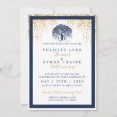 Moderne Willow Tree Navy Gold Hochzeit Einladung (Vorderseite)