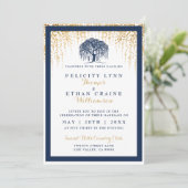 Moderne Willow Tree Navy Gold Hochzeit Einladung (Stehend Vorderseite)