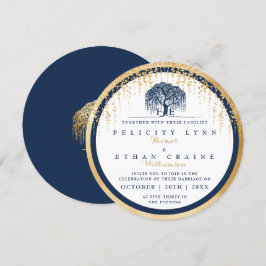 Moderne Willow Tree Navy Gold Hochzeit Einladung