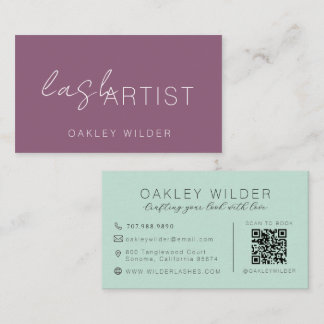 Moderne Wimpernkünstlerin Plum Green Script QR Cod Visitenkarte