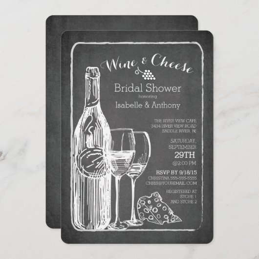 Moderne Wine & Cheese Bridal Dusche Einladung (Vorne/Hinten)
