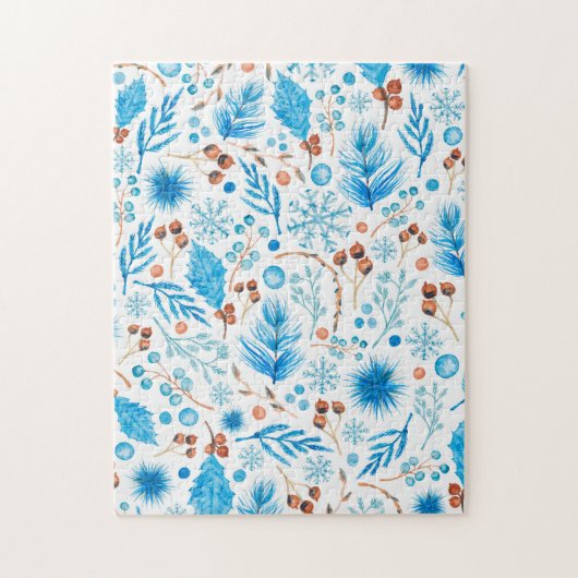 Moderne Winter-Aquarellblätter und -Beeren Puzzle (Vertikal)