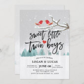 Moderne Winter Baby Dusche Sweet Little Twin Boys Einladung (Vorne/Hinten)