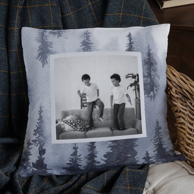 Moderne Winter Blue Trees & Foto Throw Kissen (Von Creator hochgeladen)