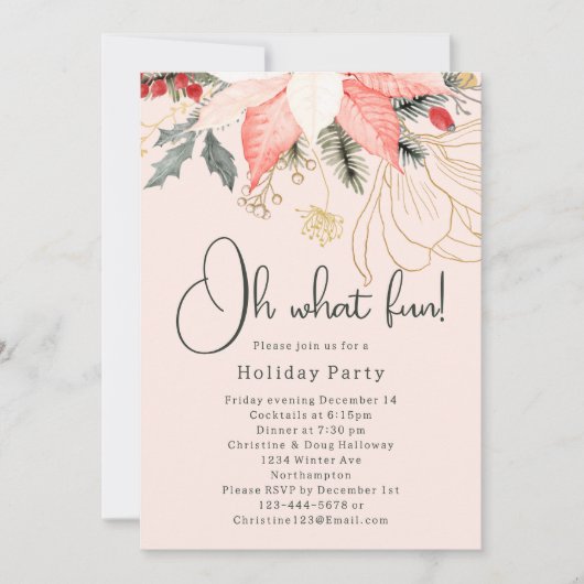 Moderne Winter-Blumenweihnachtszeit Oh, was Spaß P Einladung (Vorderseite)