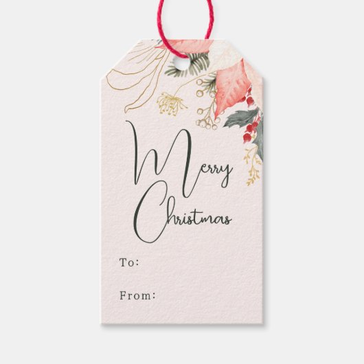 Moderne Winter floral frohe Weihnachten zu und von Geschenkanhänger (Vorderseite)
