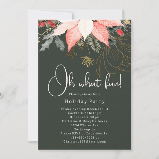 Moderne Winter florale Weihnachten Oh, was Spaß! F Einladung (Vorderseite)