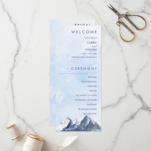 Moderne Winter-Gebirgs-Hochzeit Programm (Vorderseite/Rückseite Beispiel)