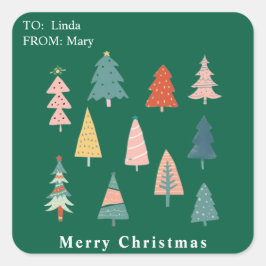 Moderne Winter Grüne Weihnachtsbaumen Urlaub Quadratischer Aufkleber