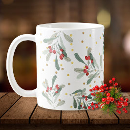 Moderne Winter Holiday Botanicals Gold Dots Kaffeetasse