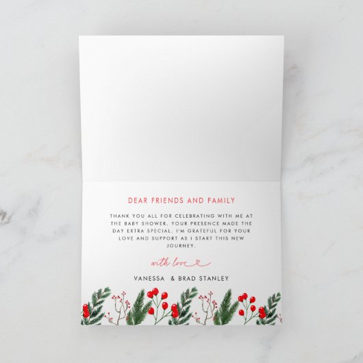 Moderne Winter Red Christmas Santa Baby Dusche Dankeskarte (Innenseite)