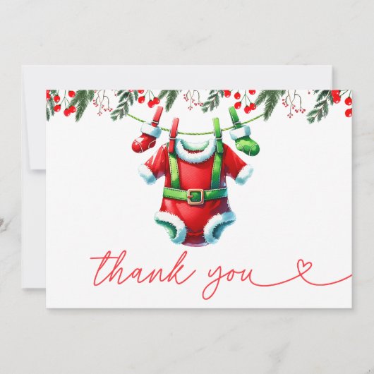 Moderne Winter Red Christmas Santa Baby Dusche Dankeskarte (Vorderseite)