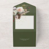 Moderne Winter-Rose und Red Berries Grüner QR-Code All In One Einladung (Außenbereich)