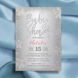 Moderne Winter Silver Snowflake Babydusche Einladung