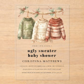 Moderne Winter Ugly Sweater Baby Dusche Acryleinladungen (Vorderseite)