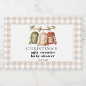 Moderne Winter Ugly Sweater Baby Dusche Schaumweinetikett (Einzelnes Label)