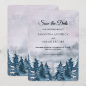 Moderne Winter-Wasserfarbe-Wald Blau Datum speiche Save The Date (Vorne/Hinten)