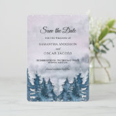 Moderne Winter-Wasserfarbe-Wald Blau Datum speiche Save The Date (Stehend Vorderseite)