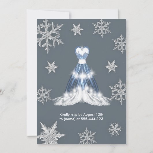 Moderne Winter Wunderland Schneeflocken Kleid süß Einladung (Rückseite)