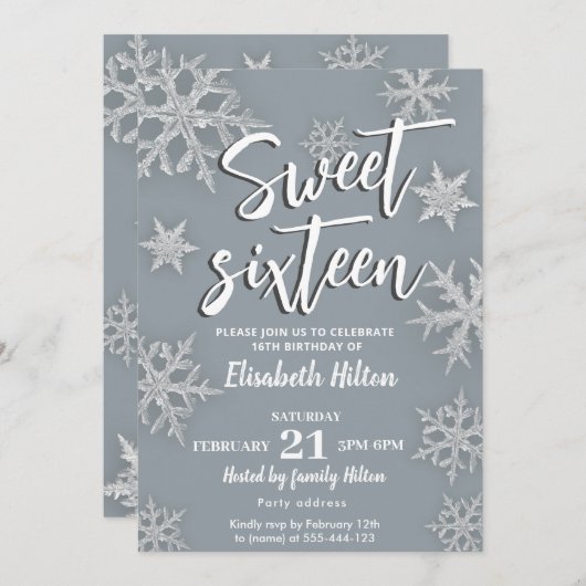 Moderne Winter Wunderland Schneeflocken süß 16 Einladung (Vorne/Hinten)
