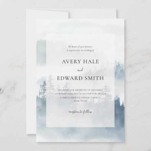 Moderne Winterblaue Minimalistische Hochzeit Einladung (Vorderseite)