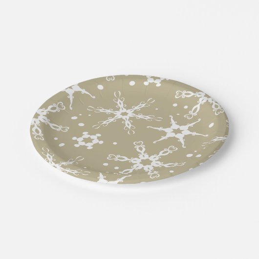 Moderne Winterferienplatte Snowflake Pappteller (Schrägansicht)