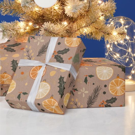 Moderne wintergetriebene Citrus Kraft Geschenkpapier (Feiertage)