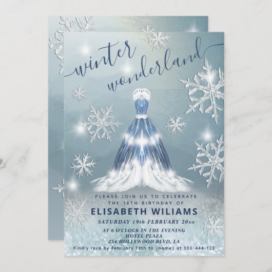 Moderne Winterherrschaft Prinzessin kleidet süß 16 Einladung (Vorne/Hinten)