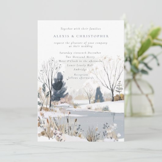 Moderne Winterhochzeit Einladung (Stehend Vorderseite)