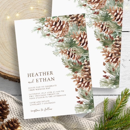 Moderne Winterkiefern-Hochzeit Einladung