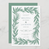 Moderne Winterkranz-Rahmen mit Grün Einladung (Vorne/Hinten)