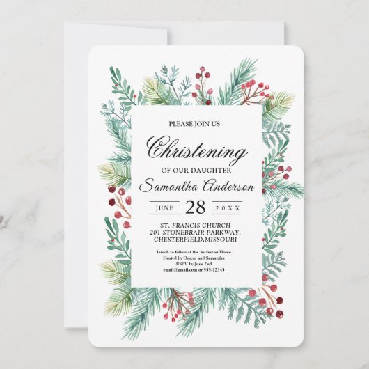 Moderne Winterleaf-Rahmen-Grünflächen Einladung (Vorderseite)