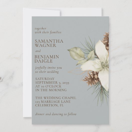 Moderne Winterpine Gray Hochzeit Einladung (Vorderseite)