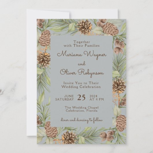 Moderne Winterpine Gray Hochzeit Einladung (Vorderseite)